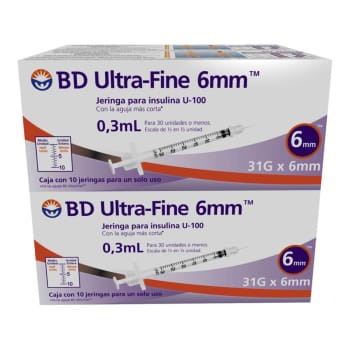 Virus Ajustarse Calamidad Jeringa para Insulina BD Ultra Fine 0.3 ml 31 g x 6 mm 40 pzas a precio de  socio | Sam's Club en línea
