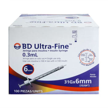 chatarra interior lavar Jeringa para Insulina BD Ultra Fine 0.3 ml 31 g x 6 mm 100 pzas a precio de  socio | Sam's Club en línea