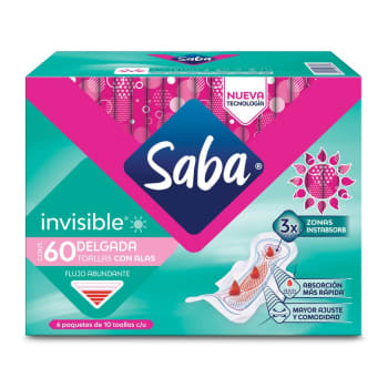 Toallas Sanitarias Saba Invisible 6 paquetes con 10 pzas c/u a precio de  socio | Sam's Club en línea