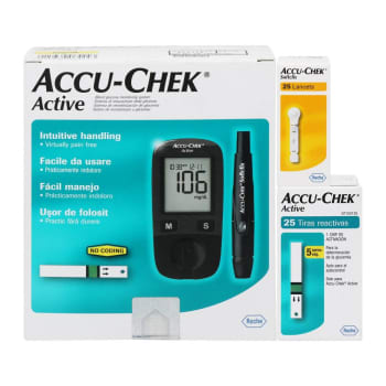 Medidor de Glucosa Accu Chek Active con 25 Tiras Reactivas y 25 Lancetas a  precio de socio